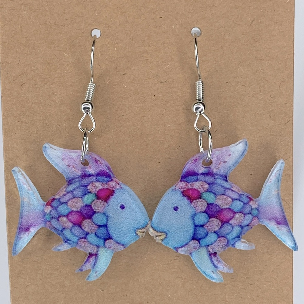 2D Acrylic Fish Dangle Earrings  Fashion Jewelry - Picture 3 of 3